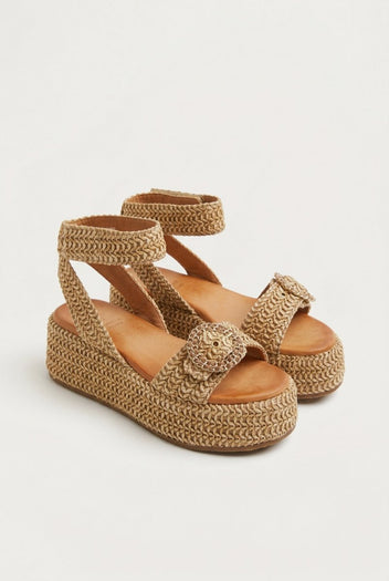 Mariella Fabiani - Flatform Sandals - Tan Raffia