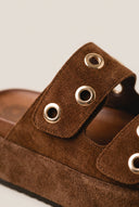 ATENEO - Flatform Sandals Velcro Adjustable - Brown Suede