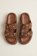 ATENEO - Flatform Sandals Velcro Adjustable - Brown Suede