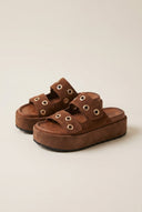 ATENEO - Flatform Sandals Velcro Adjustable - Brown Suede