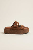 ATENEO - Flatform Sandals Velcro Adjustable - Brown Suede