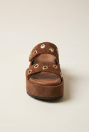 ATENEO - Flatform Sandals Velcro Adjustable - Brown Suede
