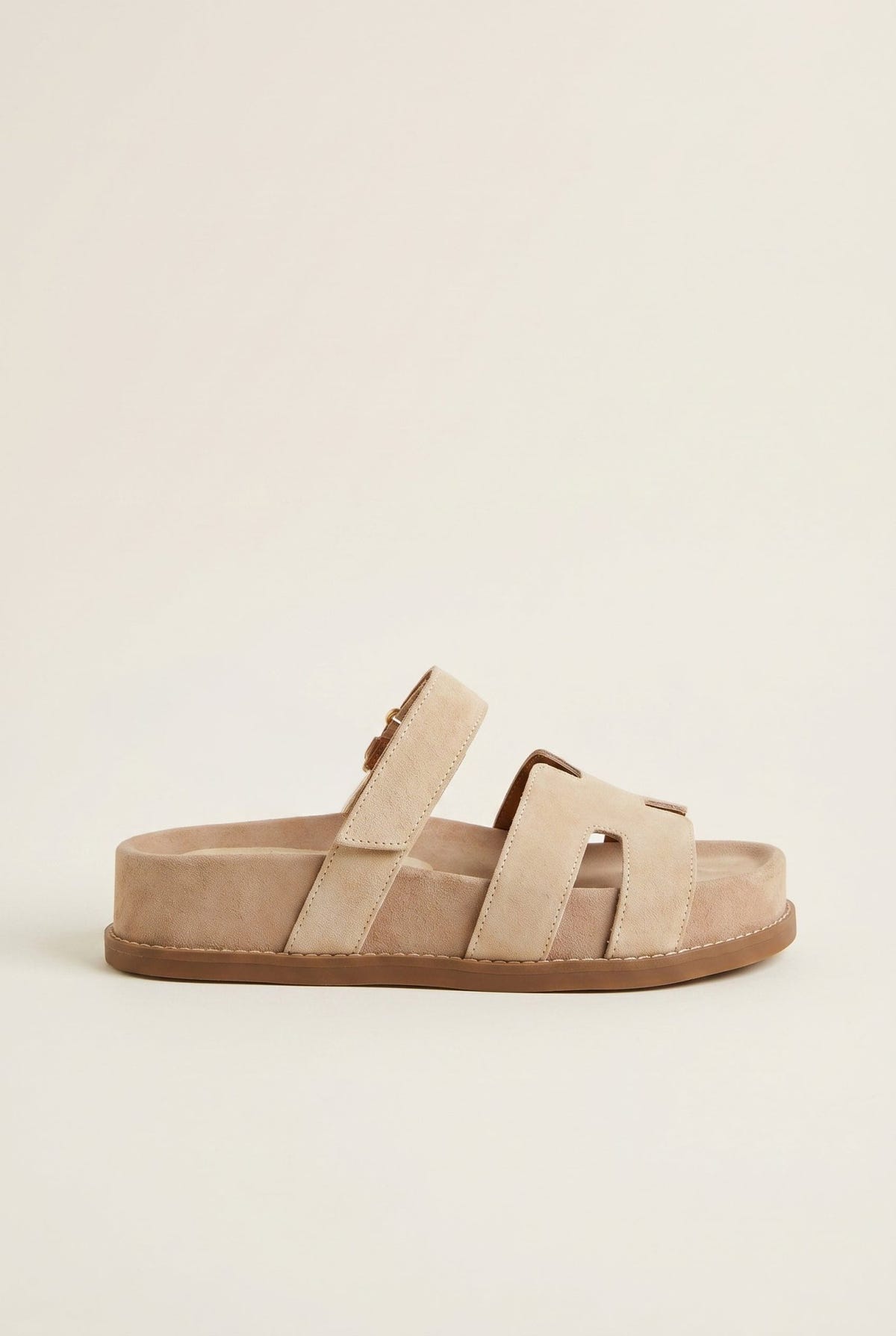 IRIS - Flatform Sandals Velcro Strap - Beige Suede