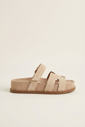 IRIS - Flatform Sandals Velcro Strap - Beige Suede