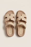 IRIS - Flatform Sandals Velcro Strap - Beige Suede