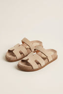 IRIS - Flatform Sandals Velcro Strap - Beige Suede