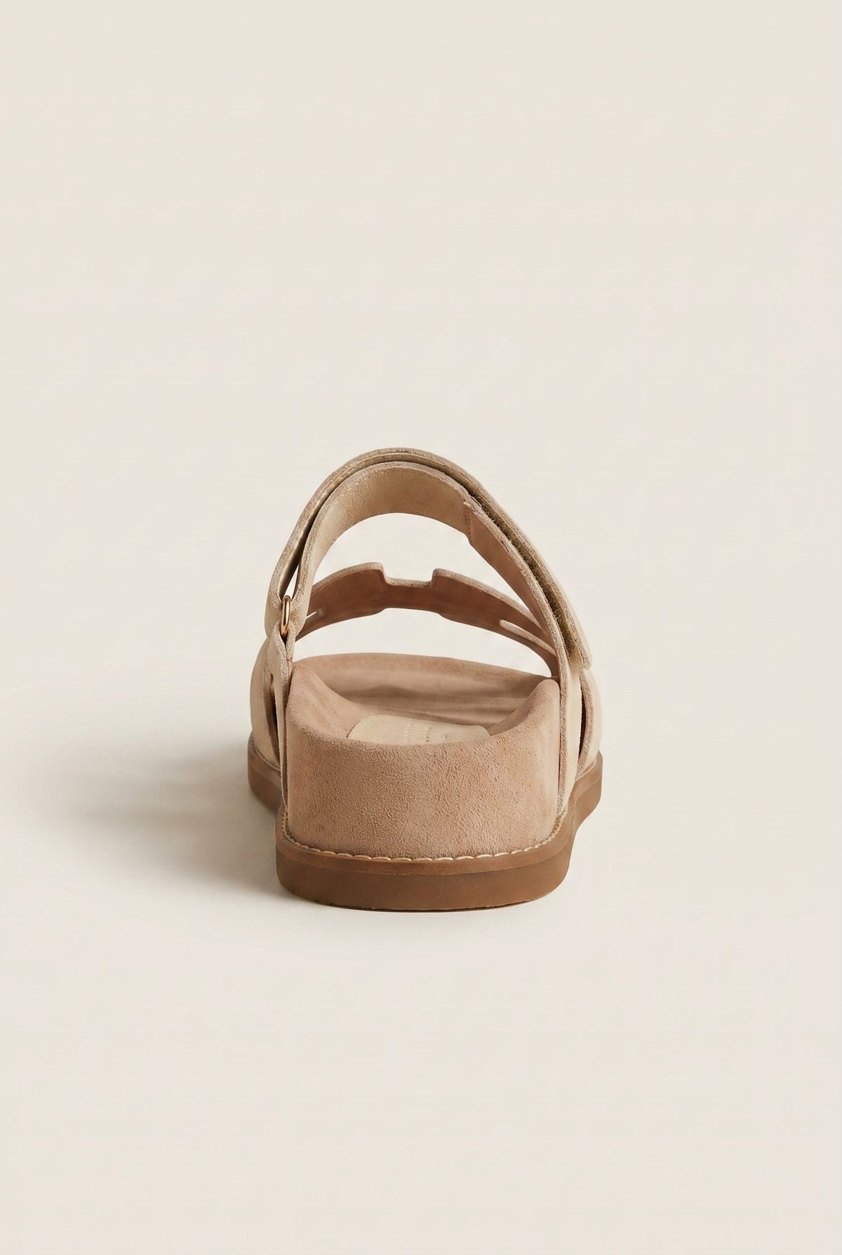 IRIS - Flatform Sandals Velcro Strap - Beige Suede