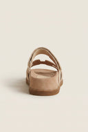 IRIS - Flatform Sandals Velcro Strap - Beige Suede