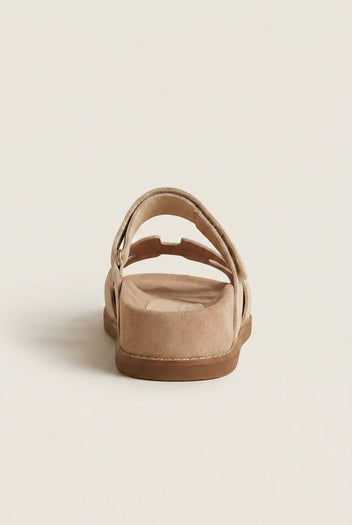 IRIS - Flatform Sandals Velcro Strap - Beige Suede