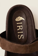 IRIS - Flatform Sandals Velcro Strap - Brown Suede