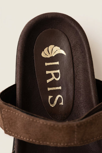 IRIS - Flatform Sandals Velcro Strap - Brown Suede