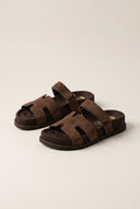 IRIS - Flatform Sandals Velcro Strap - Brown Suede