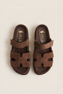 IRIS - Flatform Sandals Velcro Strap - Brown Suede