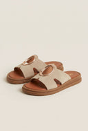 TFP - Flatform Sandals Wide Cut Out - Taupe Suede