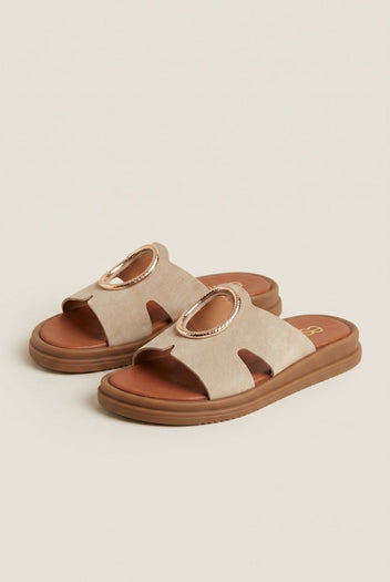 TFP - Flatform Sandals Wide Cut Out - Taupe Suede