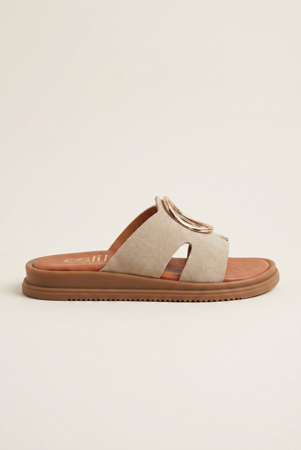 TFP - Flatform Sandals Wide Cut Out - Taupe Suede