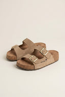 Inter - Bios - Flatform Sandals Wide Strap Buckle - Beige Suede