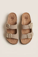 Inter - Bios - Flatform Sandals Wide Strap Buckle - Beige Suede