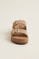 Inter - Bios - Flatform Sandals Wide Strap Buckle - Beige Suede