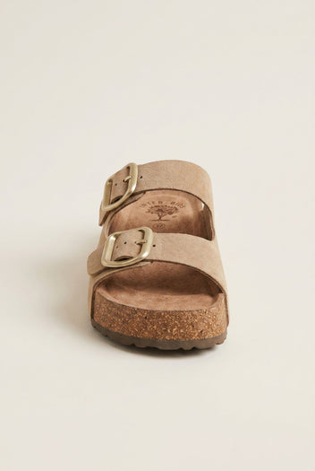 Inter - Bios - Flatform Sandals Wide Strap Buckle - Beige Suede