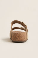Inter - Bios - Flatform Sandals Wide Strap Buckle - Beige Suede