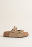 Inter - Bios - Flatform Sandals Wide Strap Buckle - Beige Suede