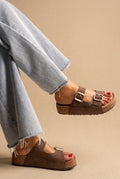 Inter - Bios - Flatform Sandals Wide Strap Buckle - Brown Suede