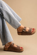Inter - Bios - Flatform Sandals Wide Strap Buckle - Brown Suede