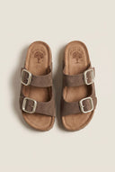 Inter - Bios - Flatform Sandals Wide Strap Buckle - Brown Suede