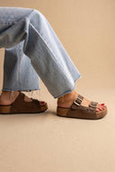 Inter - Bios - Flatform Sandals Wide Strap Buckle - Brown Suede