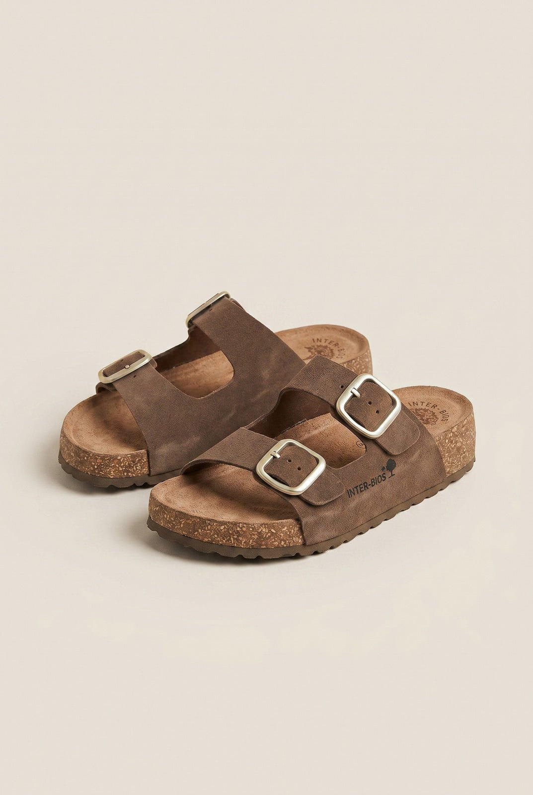Inter - Bios - Flatform Sandals Wide Strap Buckle - Brown Suede