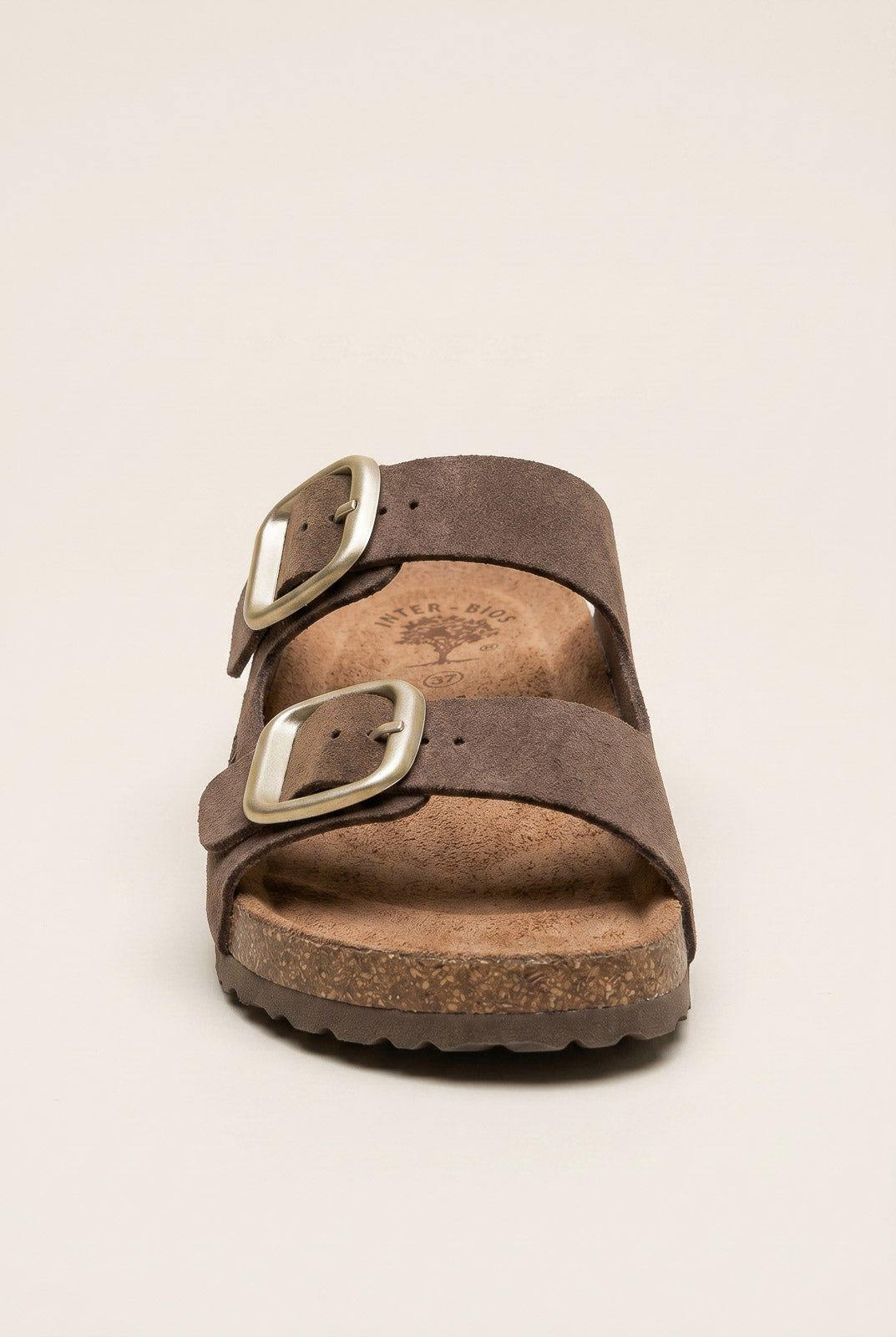 Inter - Bios - Flatform Sandals Wide Strap Buckle - Brown Suede