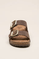 Inter - Bios - Flatform Sandals Wide Strap Buckle - Brown Suede