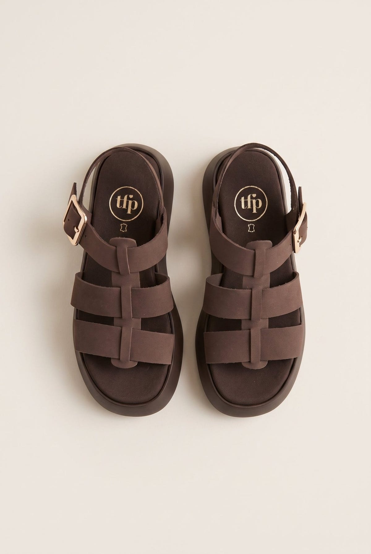 TFP - Flatform Sandals Wide Strap Buckle - Brown Suede