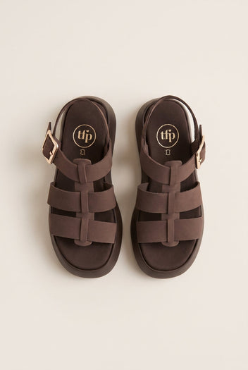 TFP - Flatform Sandals Wide Strap Buckle - Brown Suede