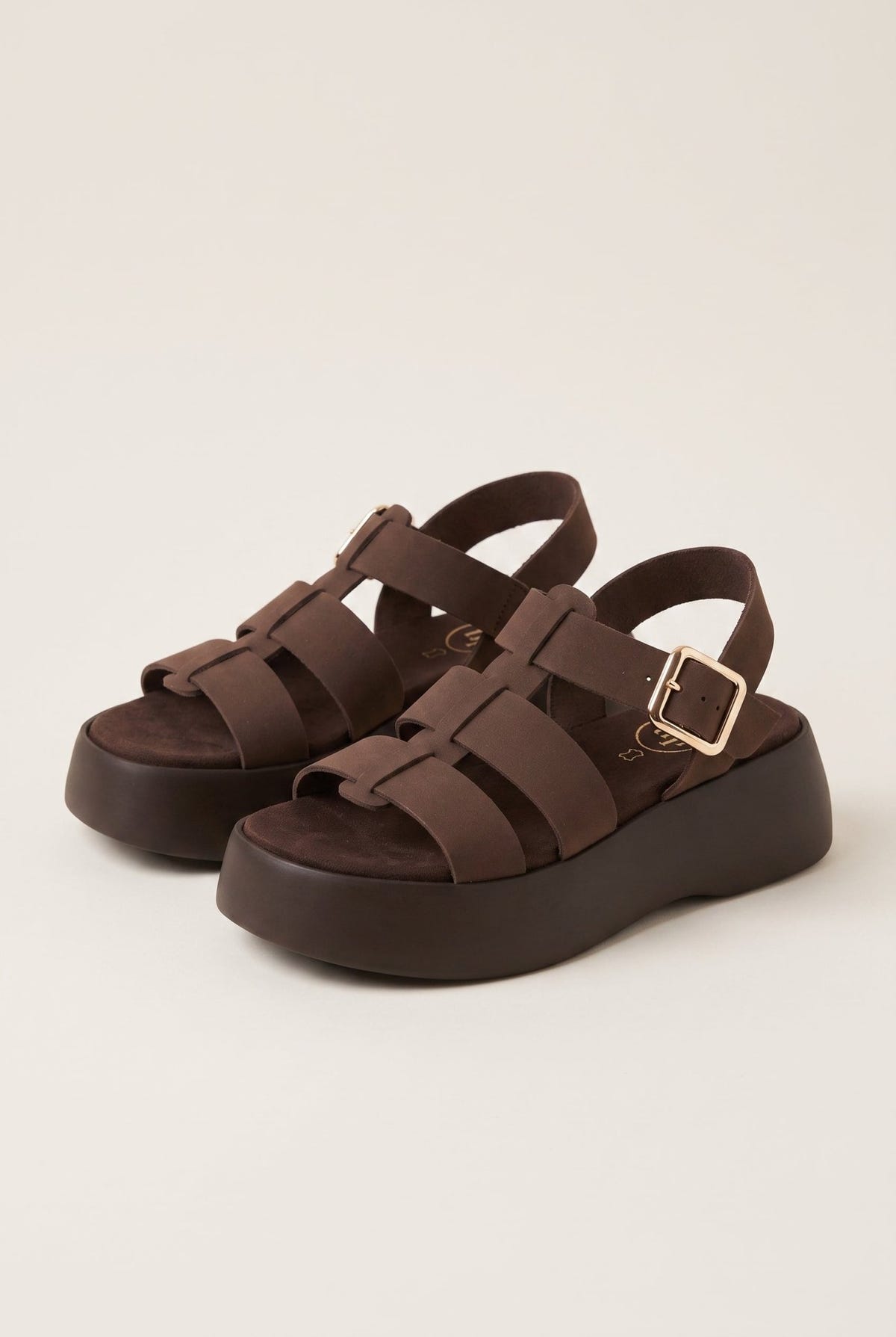 TFP - Flatform Sandals Wide Strap Buckle - Brown Suede