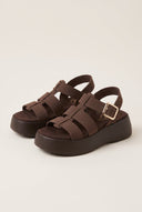TFP - Flatform Sandals Wide Strap Buckle - Brown Suede