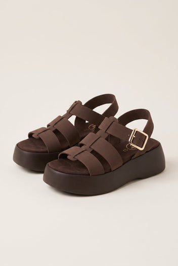 TFP - Flatform Sandals Wide Strap Buckle - Brown Suede