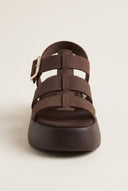 TFP - Flatform Sandals Wide Strap Buckle - Brown Suede