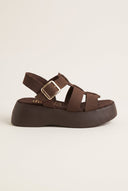 TFP - Flatform Sandals Wide Strap Buckle - Brown Suede