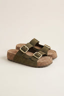 Inter - Bios - Flatform Sandals Wide Strap Buckle - Khaki Green Suede