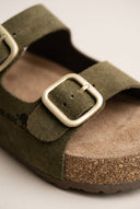 Inter - Bios - Flatform Sandals Wide Strap Buckle - Khaki Green Suede