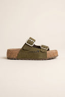 Inter - Bios - Flatform Sandals Wide Strap Buckle - Khaki Green Suede