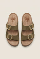 Inter - Bios - Flatform Sandals Wide Strap Buckle - Khaki Green Suede