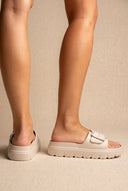 Gold Star - Flatform Slides Buckle - Beige Matte