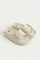 Gold Star - Flatform Slides Buckle - Beige Matte