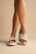 Gold Star - Flatform Slides Buckle - Beige Matte
