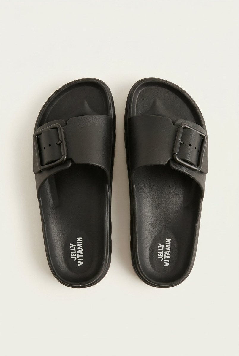 Gold Star - Flatform Slides Buckle - Black Matte