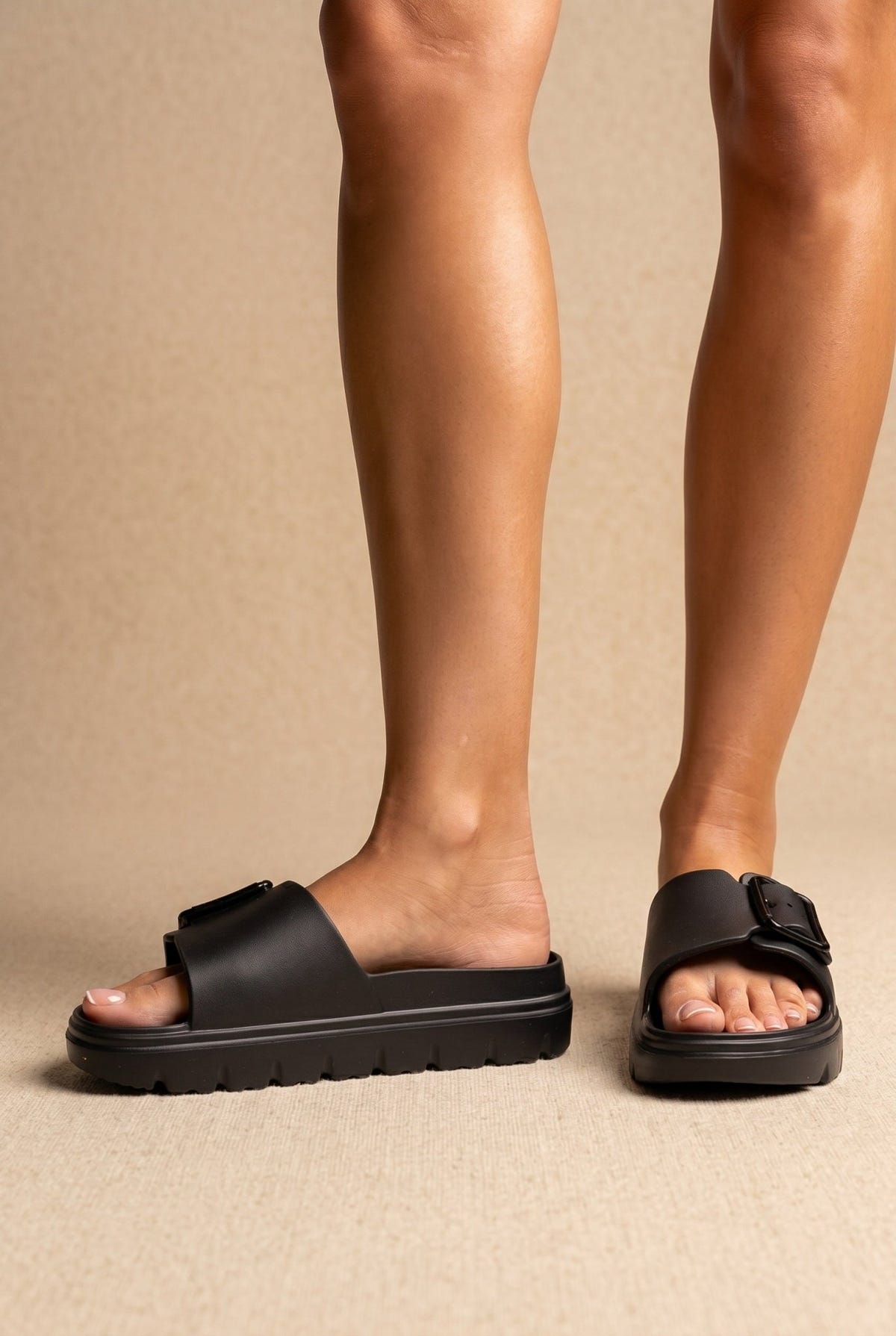 Gold Star - Flatform Slides Buckle - Black Matte