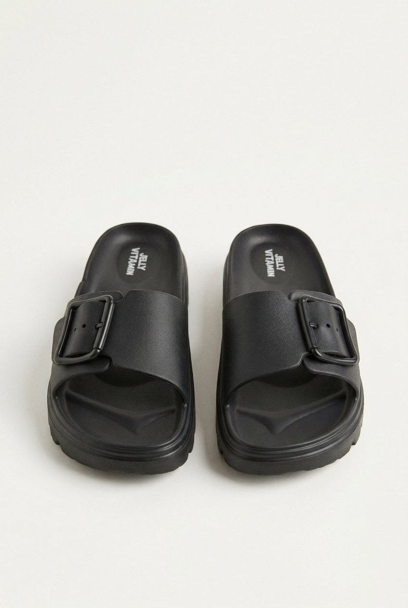 Gold Star - Flatform Slides Buckle - Black Matte